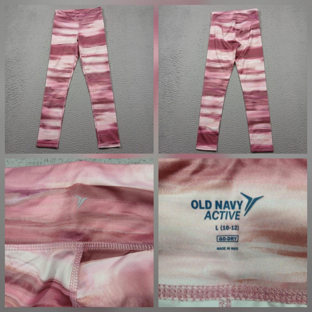 Old Navy Active Leggings Girls L 10–12 Pink Stripe‎ Go-Dry Athletic